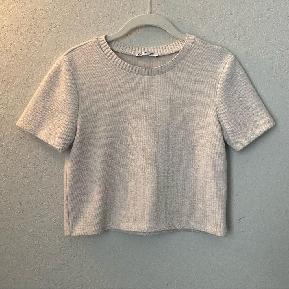 Zara Cream Boxy Short-Sleeve Knit Top